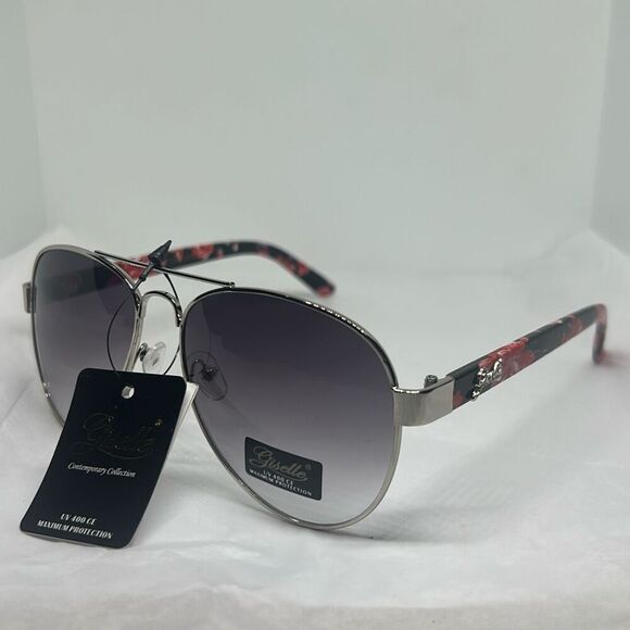 Giselle Contemporary Collection Aviator Sunglasses – UV400 Protection, Floral Ar - Picture 1 of 3